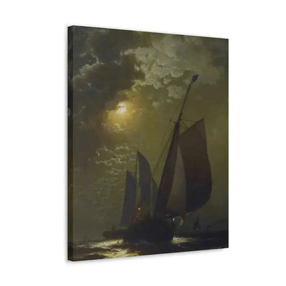 Edward Moran (1829-1901) Fishing Boats in the Moonlight Laid Down on Masonite 1877 - Canvas Wall Art - The Sticker Space