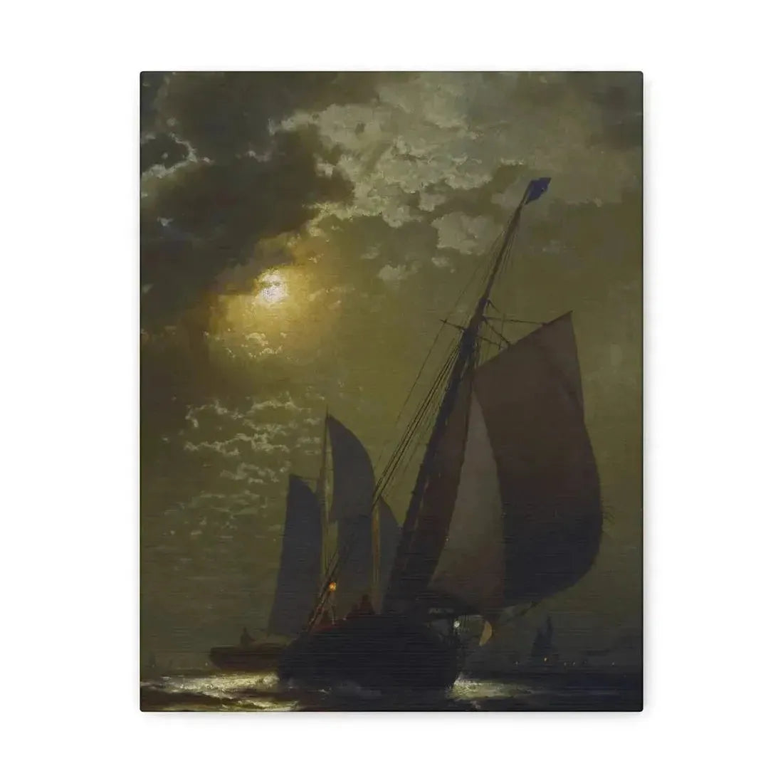 Edward Moran (1829-1901) Fishing Boats in the Moonlight Laid Down on Masonite 1877 - Canvas Wall Art - The Sticker Space