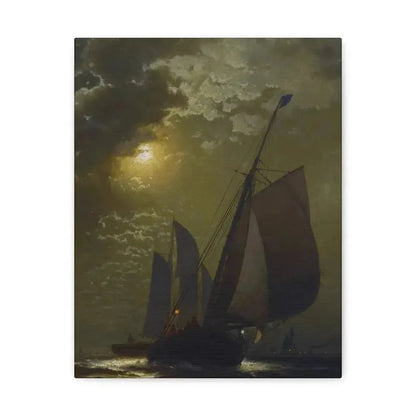 Edward Moran (1829-1901) Fishing Boats in the Moonlight Laid Down on Masonite 1877 - Canvas Wall Art - The Sticker Space