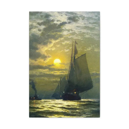 Edward Moran (1829-1901) Sailing by Moonlight, New York Harbor - Canvas Wall Art 16″ x 24″ 1.25" - The Sticker Space