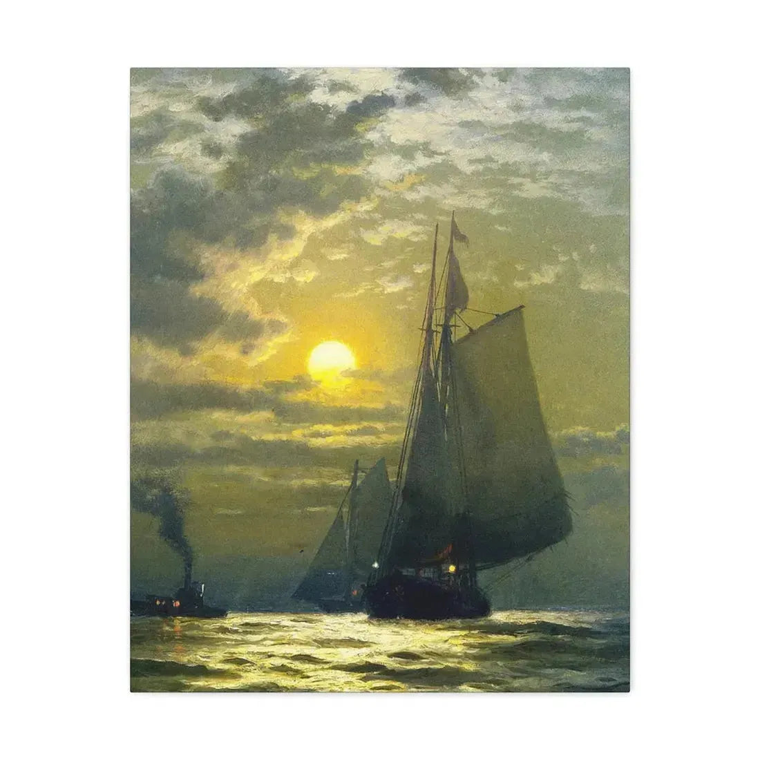 Edward Moran (1829-1901) Sailing by Moonlight, New York Harbor - Canvas Wall Art 24″ x 30″ 1.25" - The Sticker Space