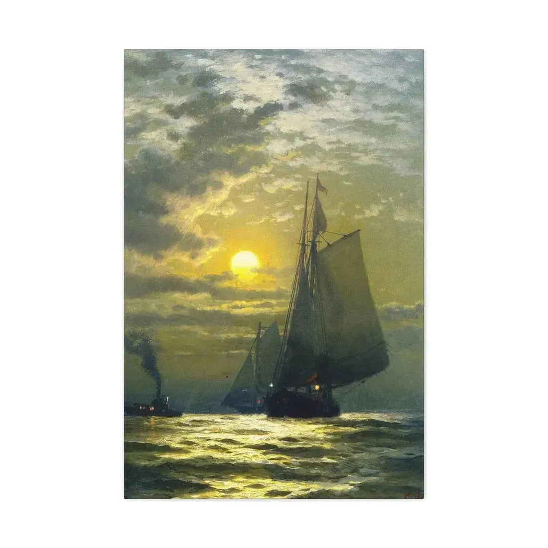 Edward Moran (1829-1901) Sailing by Moonlight, New York Harbor - Canvas Wall Art 24″ x 36″ 1.25" - The Sticker Space
