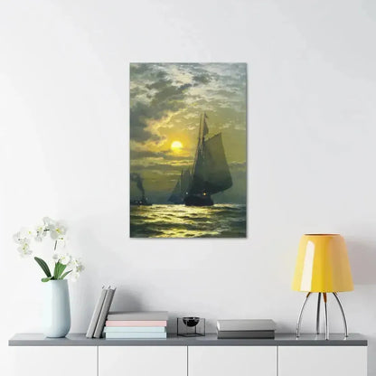 Edward Moran (1829-1901) Sailing by Moonlight, New York Harbor - Canvas Wall Art - The Sticker Space