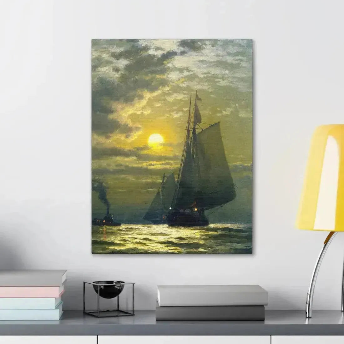 Edward Moran (1829-1901) Sailing by Moonlight, New York Harbor - Canvas Wall Art - The Sticker Space