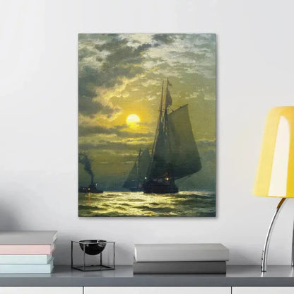 Edward Moran (1829-1901) Sailing by Moonlight, New York Harbor - Canvas Wall Art - The Sticker Space
