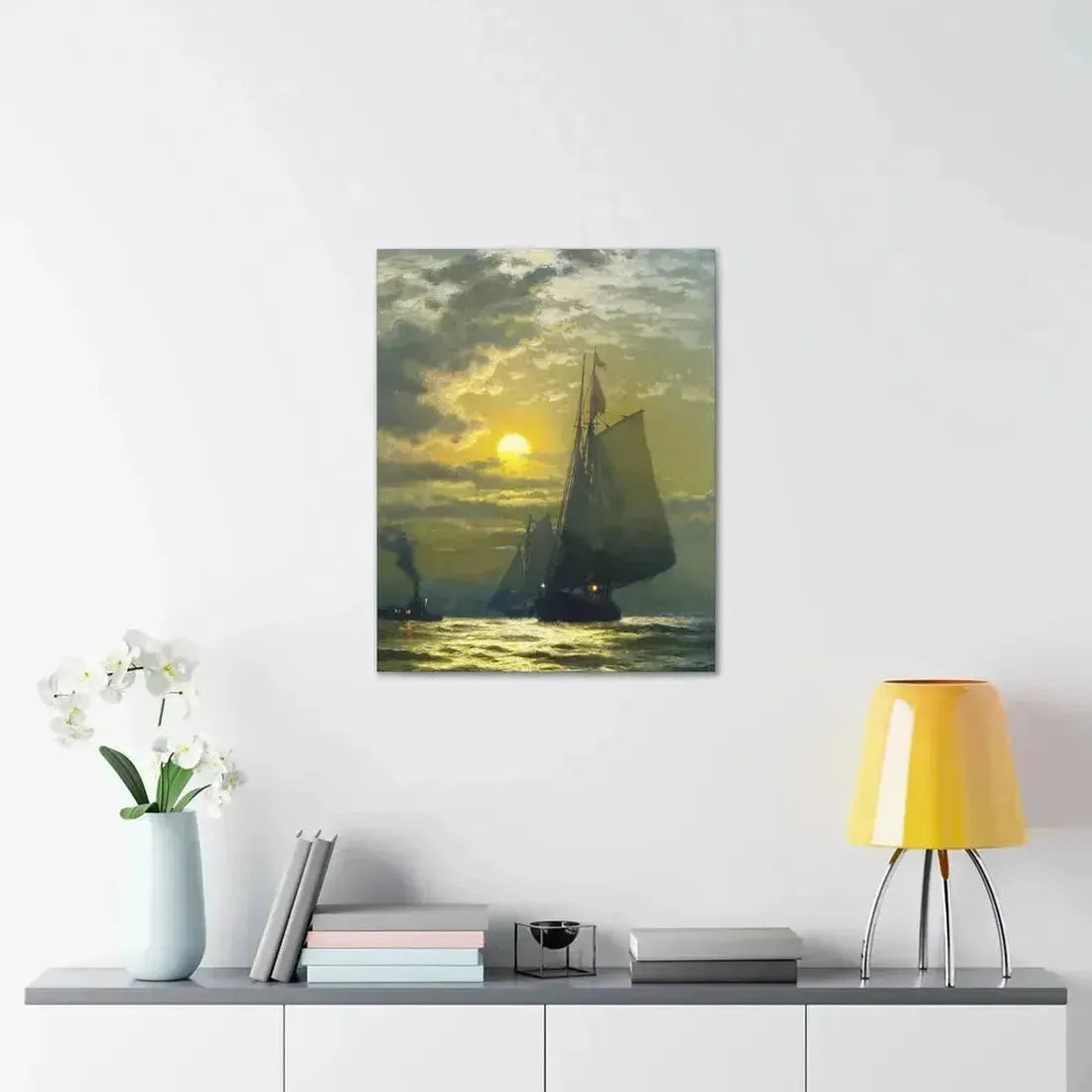 Edward Moran (1829-1901) Sailing by Moonlight, New York Harbor - Canvas Wall Art - The Sticker Space