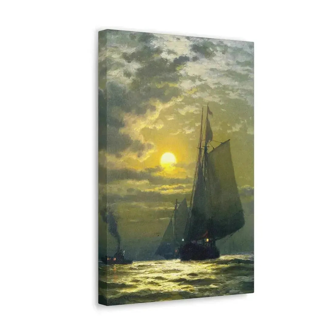 Edward Moran (1829-1901) Sailing by Moonlight, New York Harbor - Canvas Wall Art - The Sticker Space