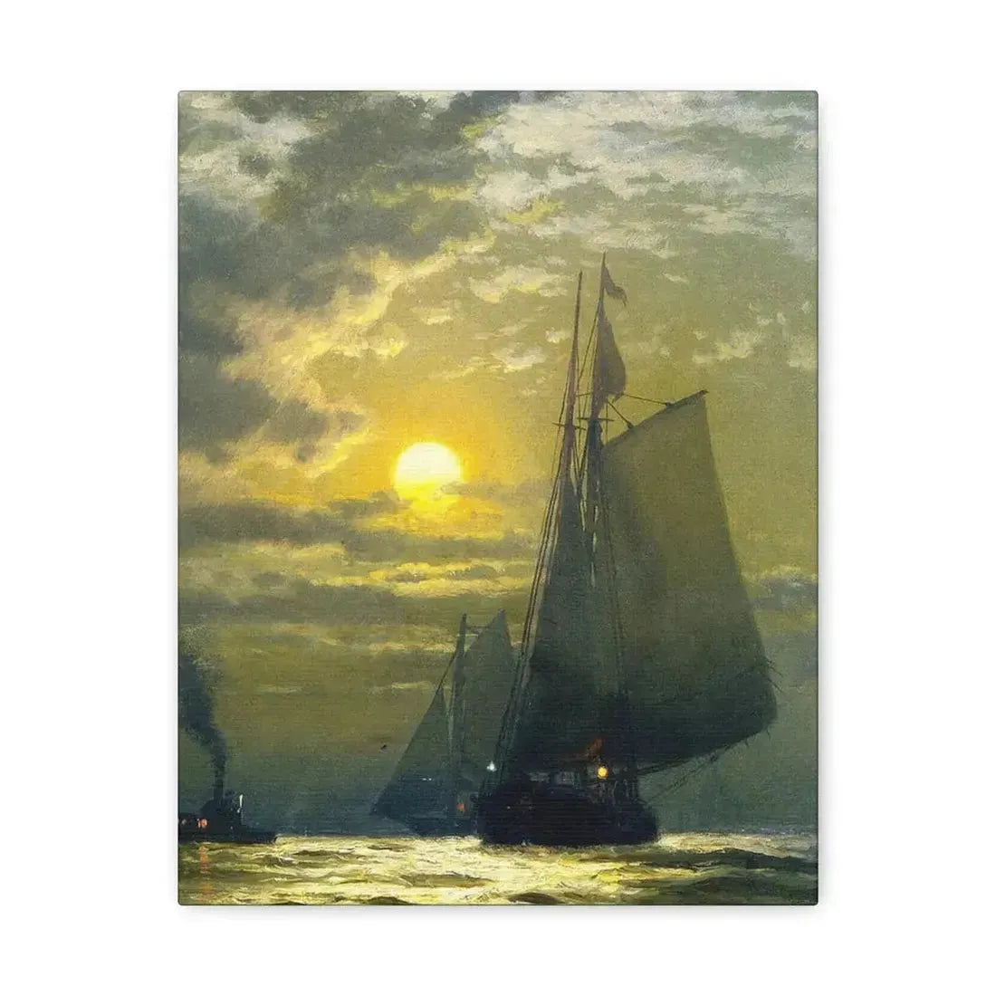 Edward Moran (1829-1901) Sailing by Moonlight, New York Harbor - Canvas Wall Art - The Sticker Space