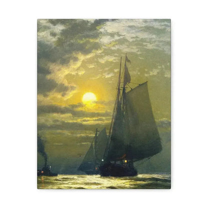 Edward Moran (1829-1901) Sailing by Moonlight, New York Harbor - Canvas Wall Art - The Sticker Space