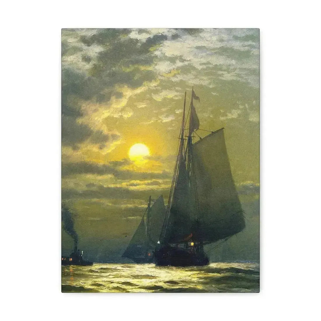 Edward Moran (1829-1901) Sailing by Moonlight, New York Harbor - Canvas Wall Art - The Sticker Space
