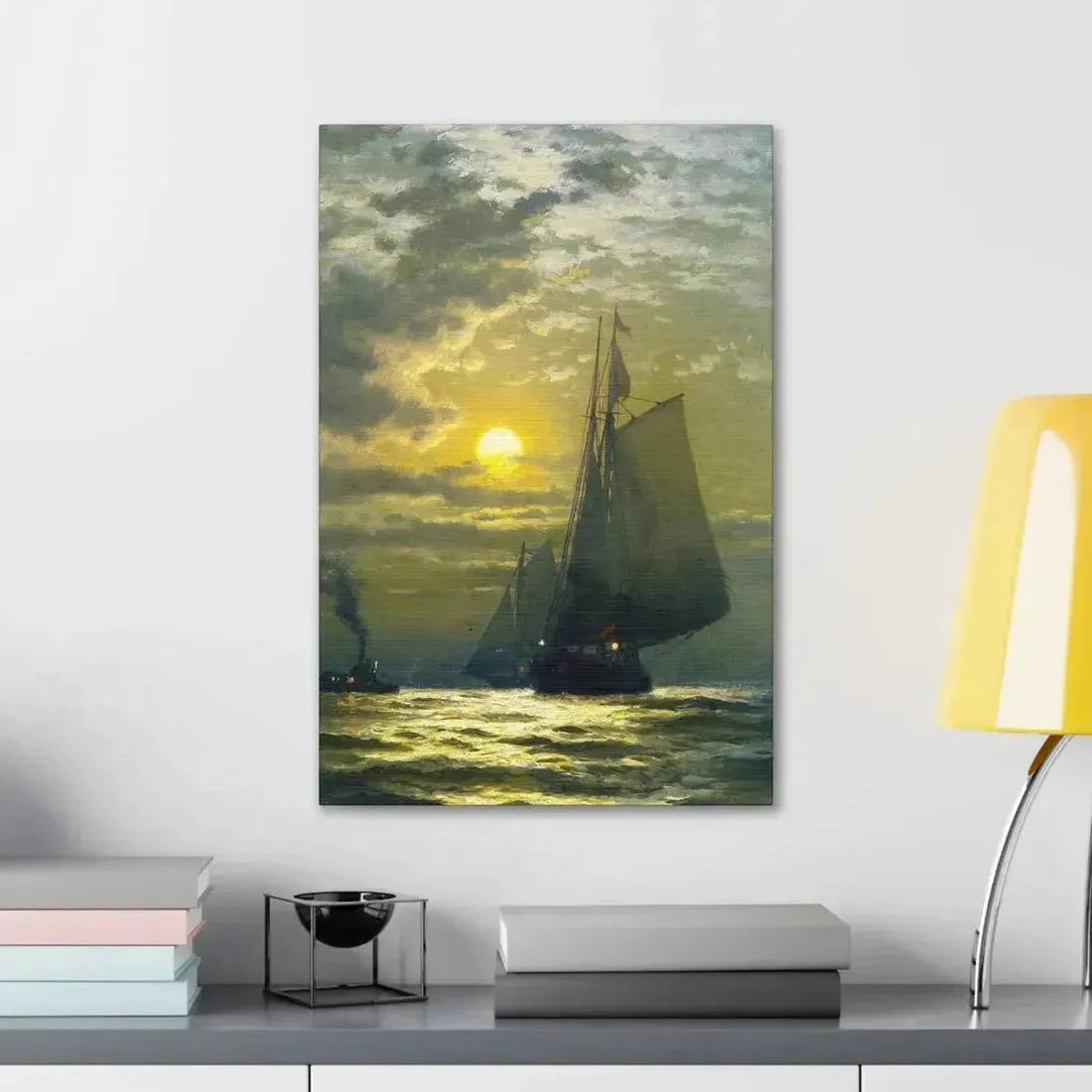 Edward Moran (1829-1901) Sailing by Moonlight, New York Harbor - Canvas Wall Art - The Sticker Space