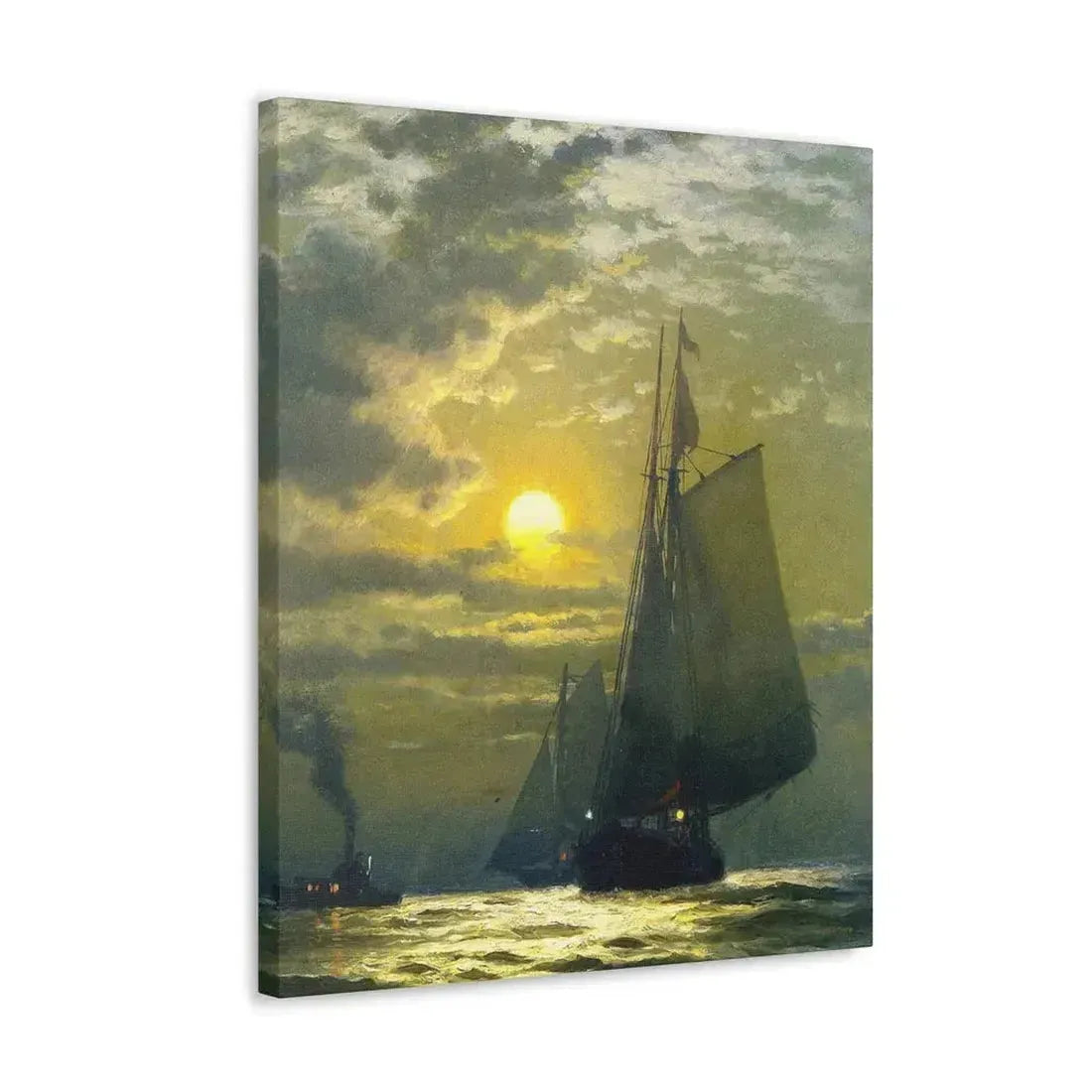 Edward Moran (1829-1901) Sailing by Moonlight, New York Harbor - Canvas Wall Art - The Sticker Space