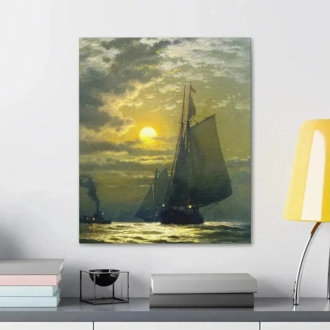 Edward Moran (1829-1901) Sailing by Moonlight, New York Harbor - Canvas Wall Art - The Sticker Space