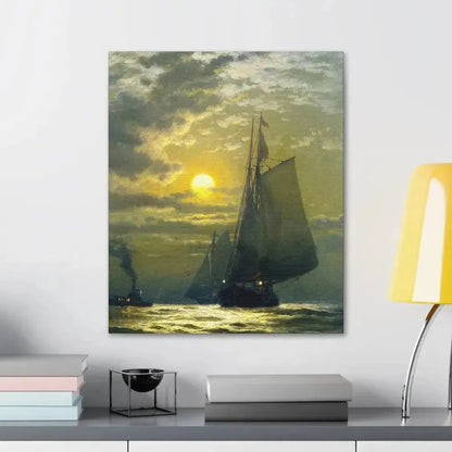 Edward Moran (1829-1901) Sailing by Moonlight, New York Harbor - Canvas Wall Art - The Sticker Space