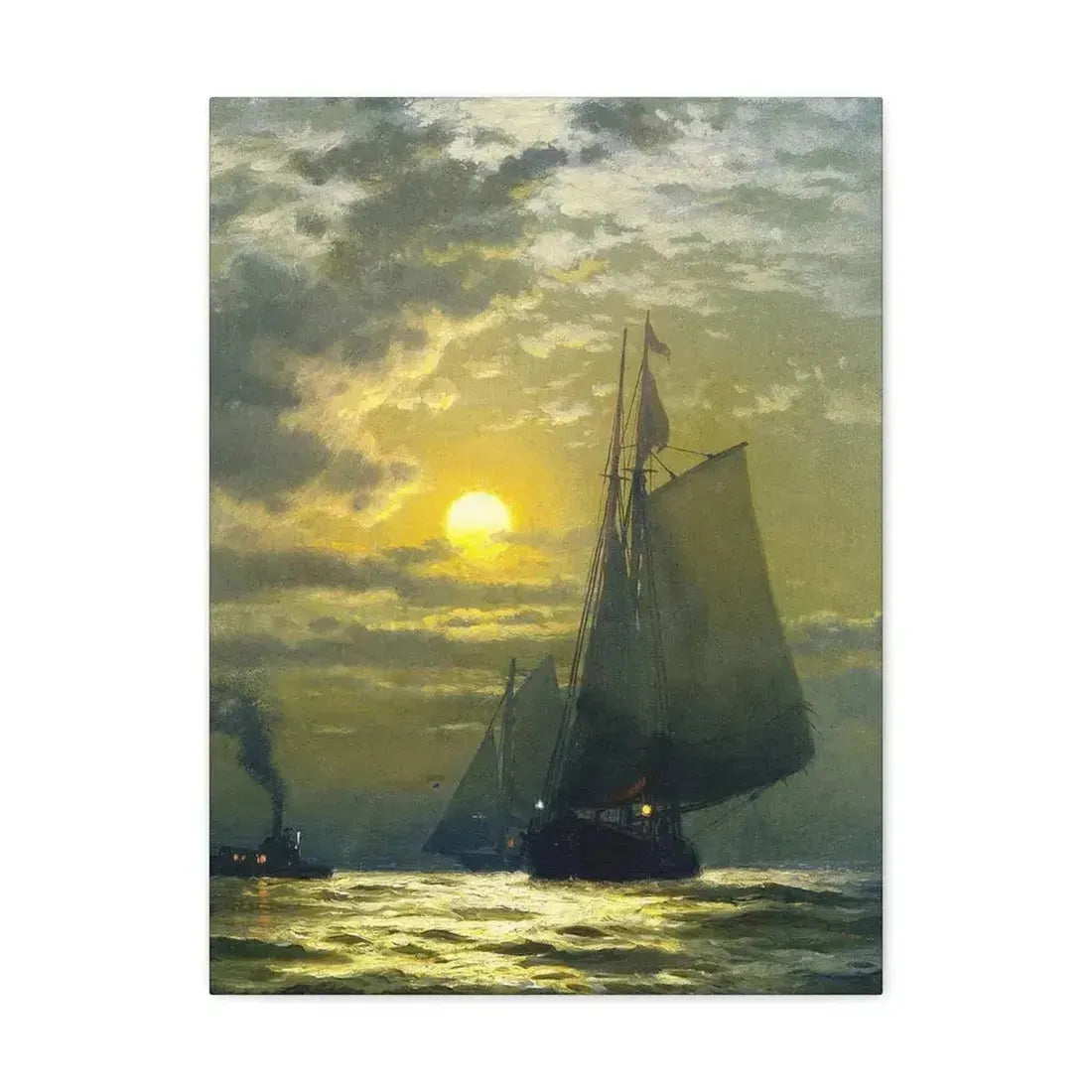 Edward Moran (1829-1901) Sailing by Moonlight, New York Harbor - Canvas Wall Art - The Sticker Space