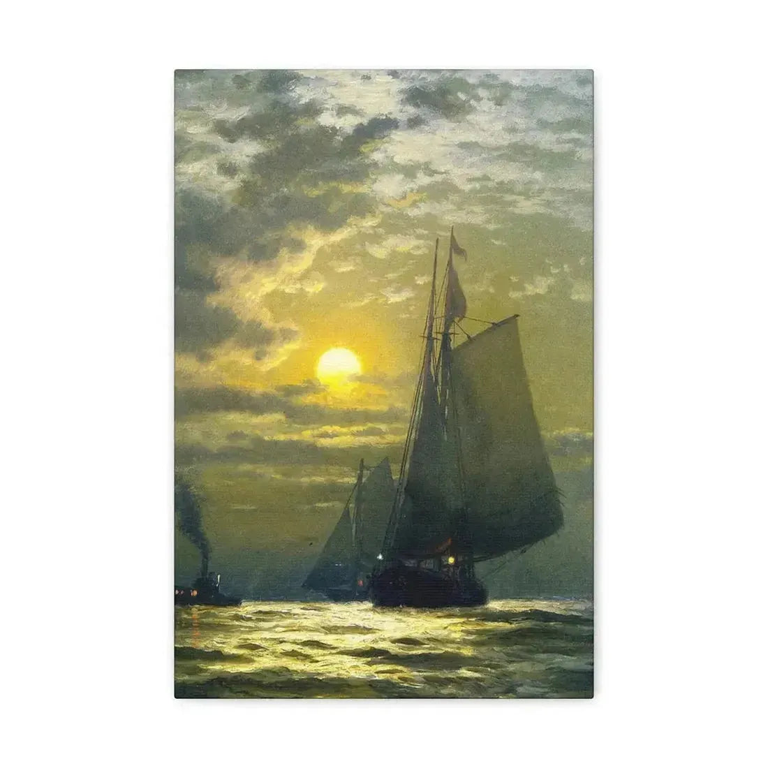 Edward Moran (1829-1901) Sailing by Moonlight, New York Harbor - Canvas Wall Art - The Sticker Space