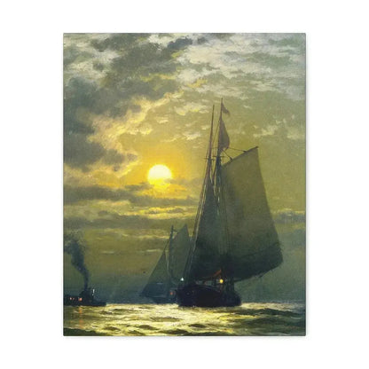 Edward Moran (1829-1901) Sailing by Moonlight, New York Harbor - Canvas Wall Art - The Sticker Space