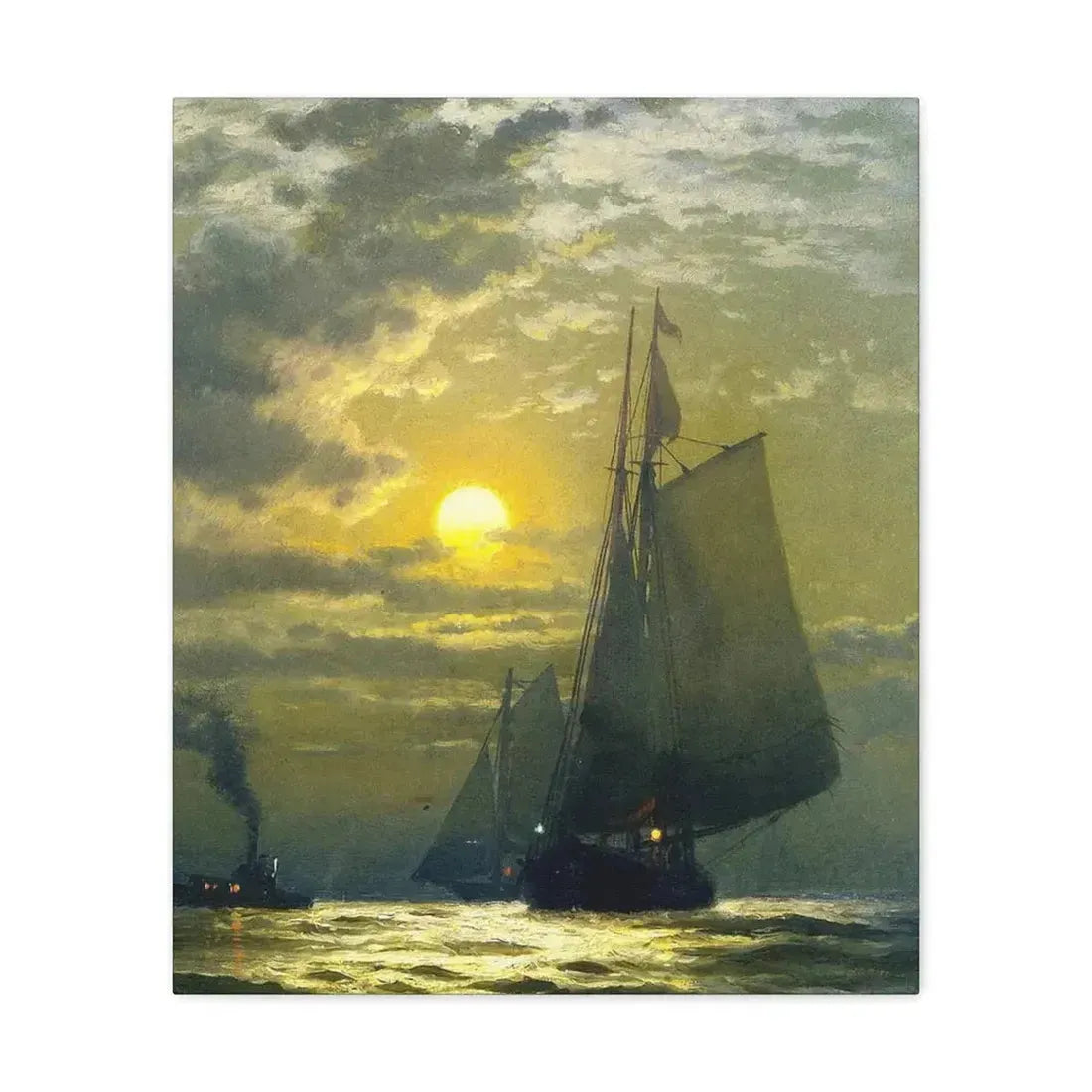 Edward Moran (1829-1901) Sailing by Moonlight, New York Harbor - Canvas Wall Art - The Sticker Space