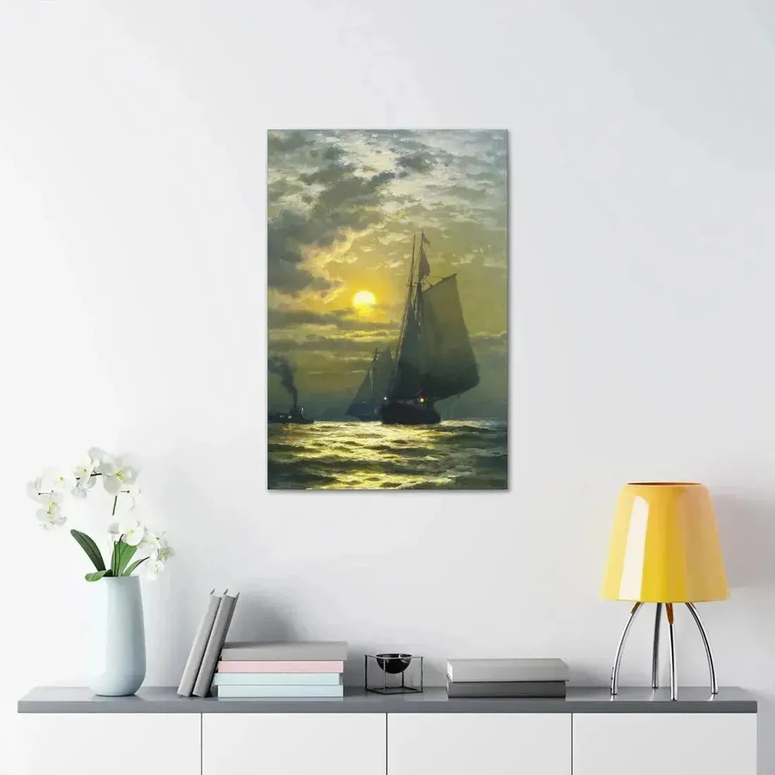 Edward Moran (1829-1901) Sailing by Moonlight, New York Harbor - Canvas Wall Art - The Sticker Space