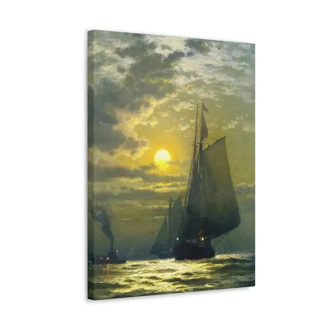 Edward Moran (1829-1901) Sailing by Moonlight, New York Harbor - Canvas Wall Art - The Sticker Space