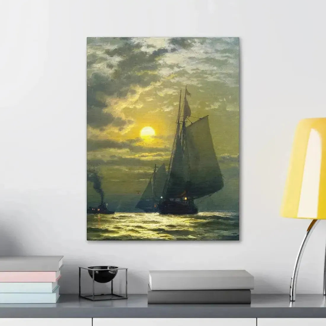 Edward Moran (1829-1901) Sailing by Moonlight, New York Harbor - Canvas Wall Art - The Sticker Space