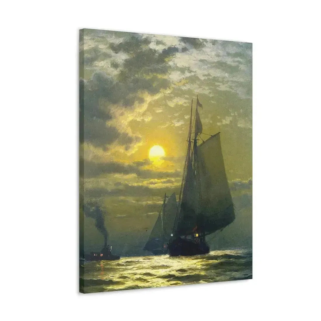 Edward Moran (1829-1901) Sailing by Moonlight, New York Harbor - Canvas Wall Art - The Sticker Space