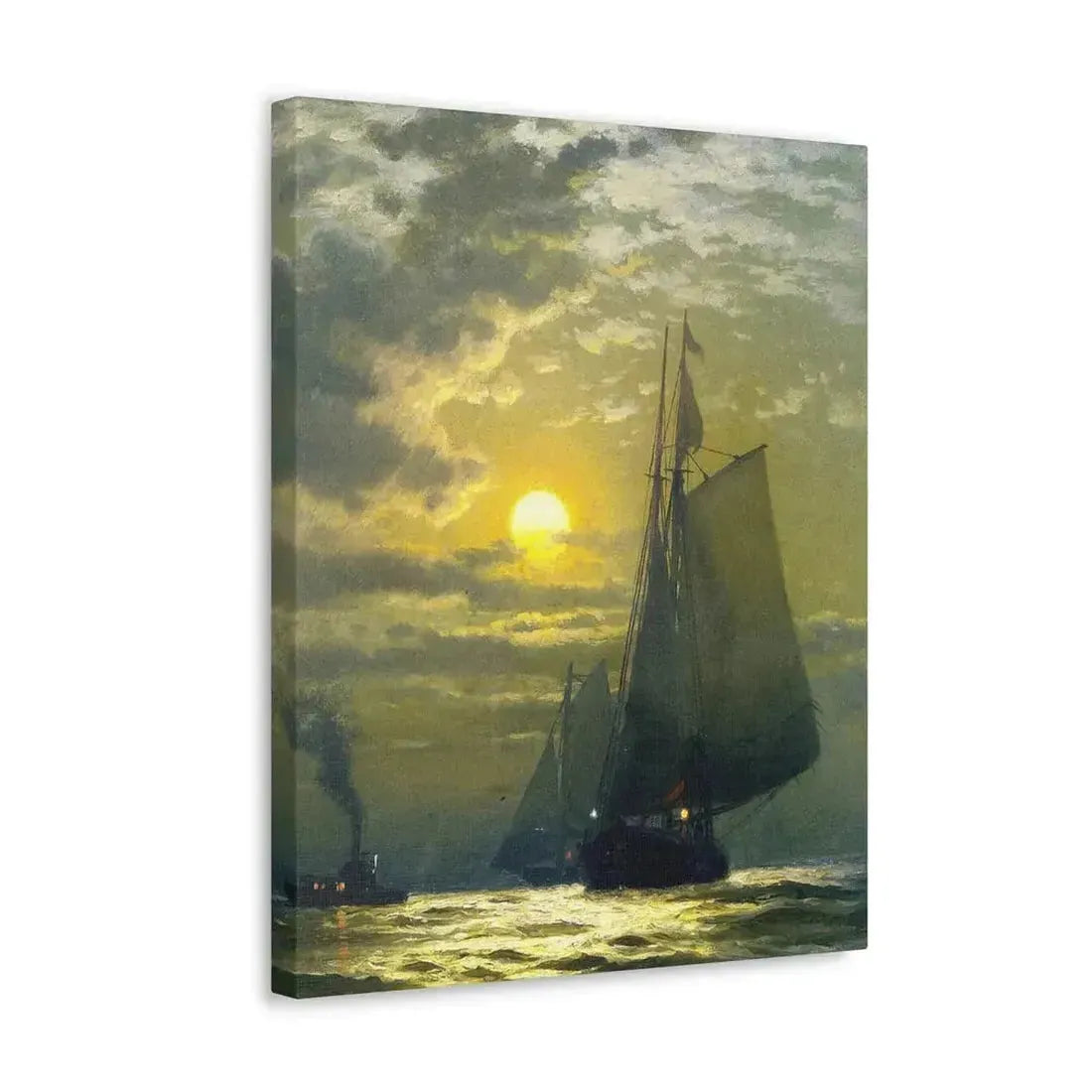 Edward Moran (1829-1901) Sailing by Moonlight, New York Harbor - Canvas Wall Art - The Sticker Space