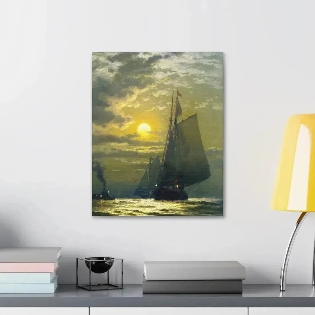 Edward Moran (1829-1901) Sailing by Moonlight, New York Harbor - Canvas Wall Art - The Sticker Space