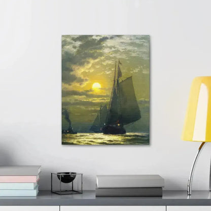 Edward Moran (1829-1901) Sailing by Moonlight, New York Harbor - Canvas Wall Art - The Sticker Space