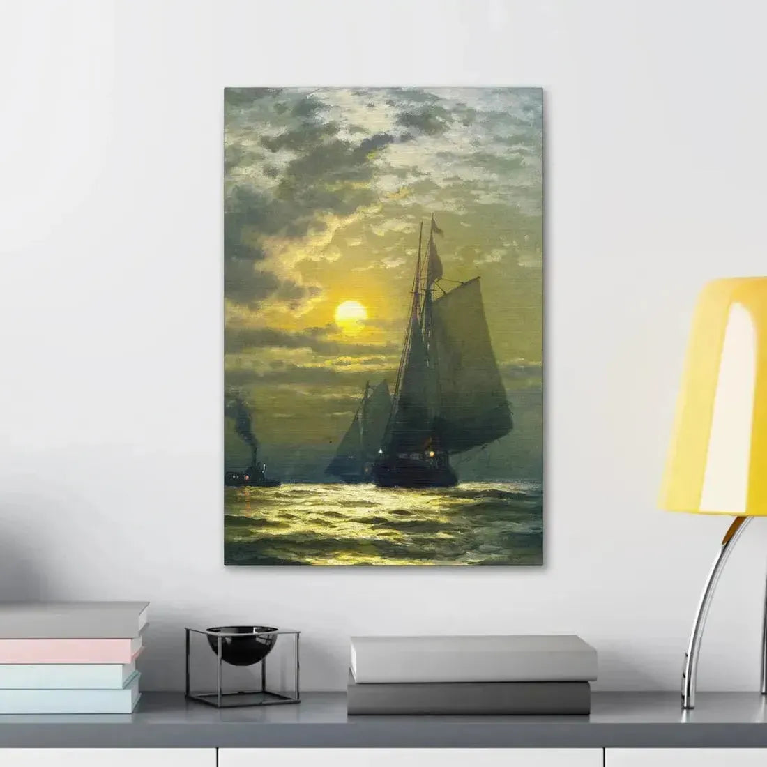 Edward Moran (1829-1901) Sailing by Moonlight, New York Harbor - Canvas Wall Art - The Sticker Space