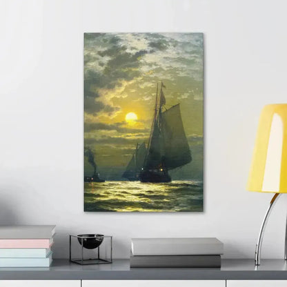 Edward Moran (1829-1901) Sailing by Moonlight, New York Harbor - Canvas Wall Art - The Sticker Space