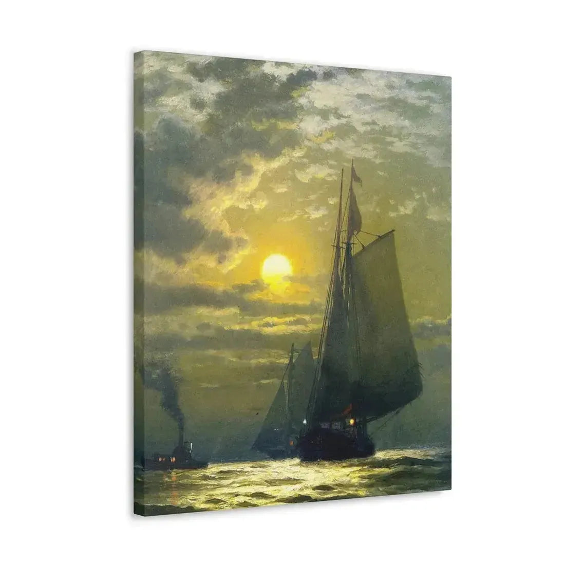 Edward Moran (1829-1901) Sailing by Moonlight, New York Harbor - Canvas Wall Art - The Sticker Space