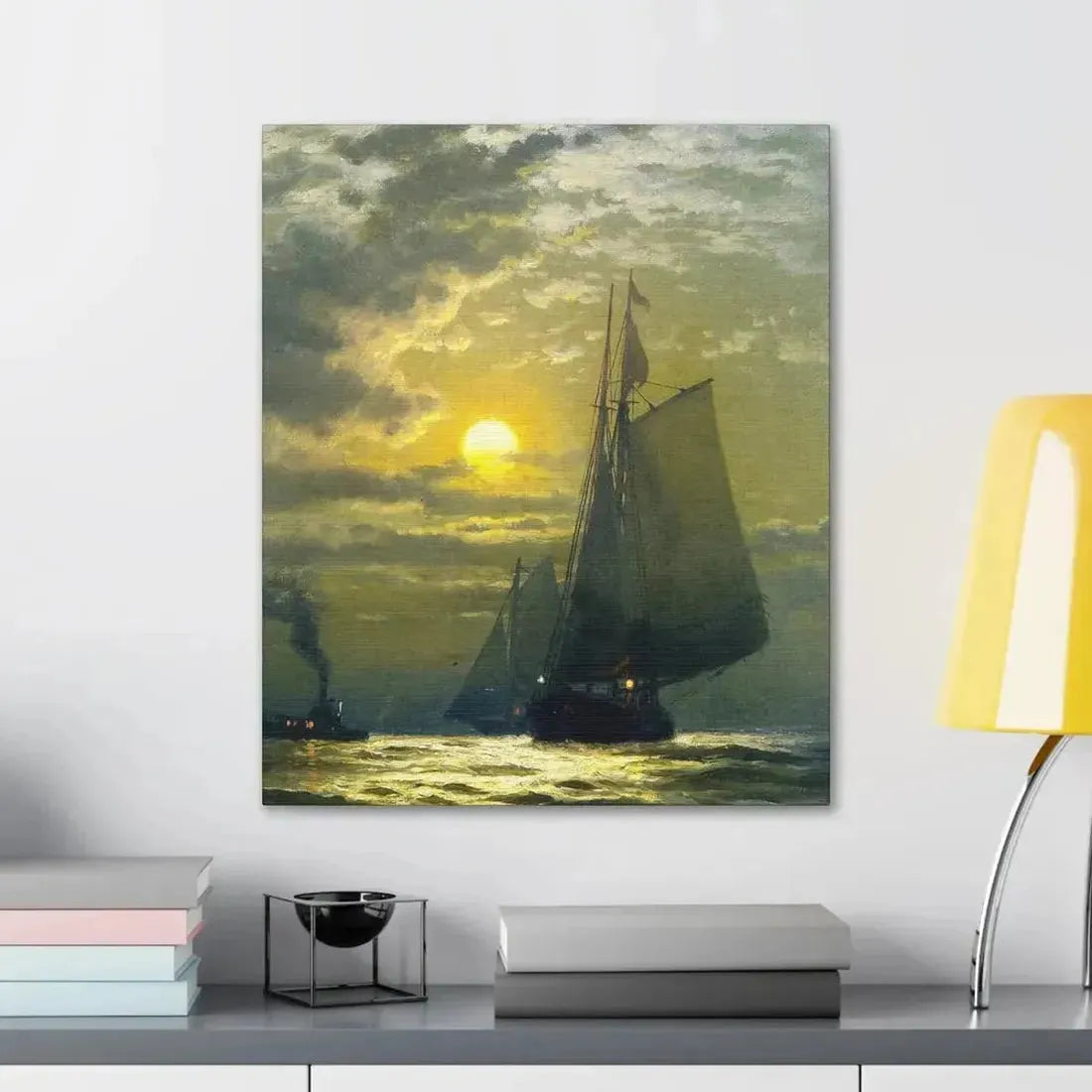 Edward Moran (1829-1901) Sailing by Moonlight, New York Harbor - Canvas Wall Art - The Sticker Space