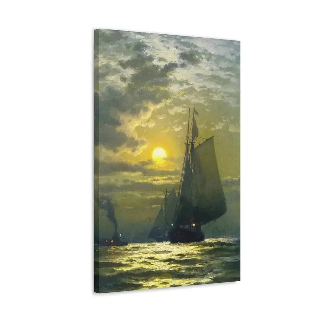 Edward Moran (1829-1901) Sailing by Moonlight, New York Harbor - Canvas Wall Art - The Sticker Space