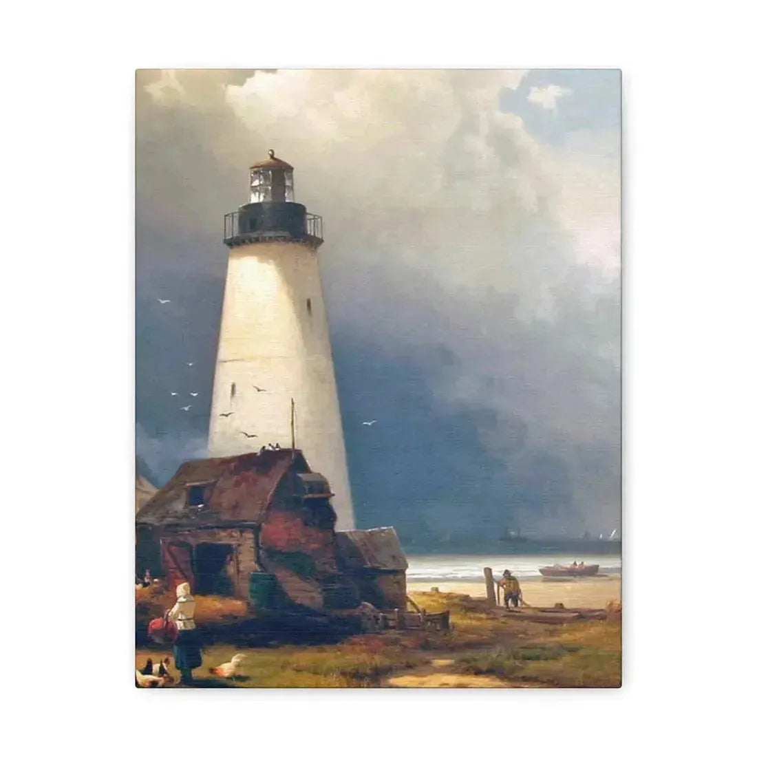 Edward Moran (1829-1901) Sandy Hook Lighthouse 1876 - Canvas Wall Art 11″ x 14″ 1.25" - The Sticker Space