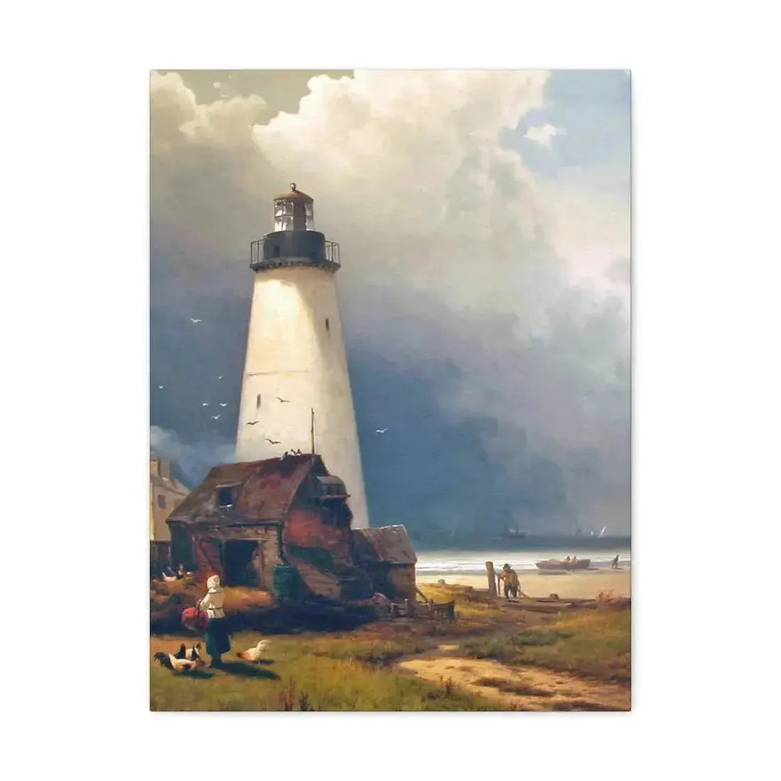 Edward Moran (1829-1901) Sandy Hook Lighthouse 1876 - Canvas Wall Art 18″ x 24″ 1.25" - The Sticker Space
