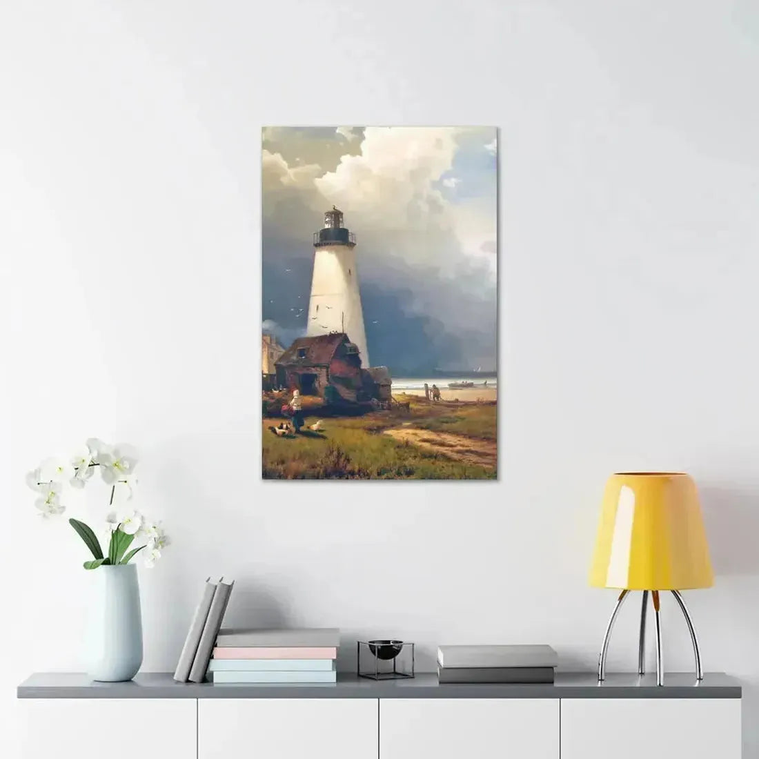 Edward Moran (1829-1901) Sandy Hook Lighthouse 1876 - Canvas Wall Art - The Sticker Space