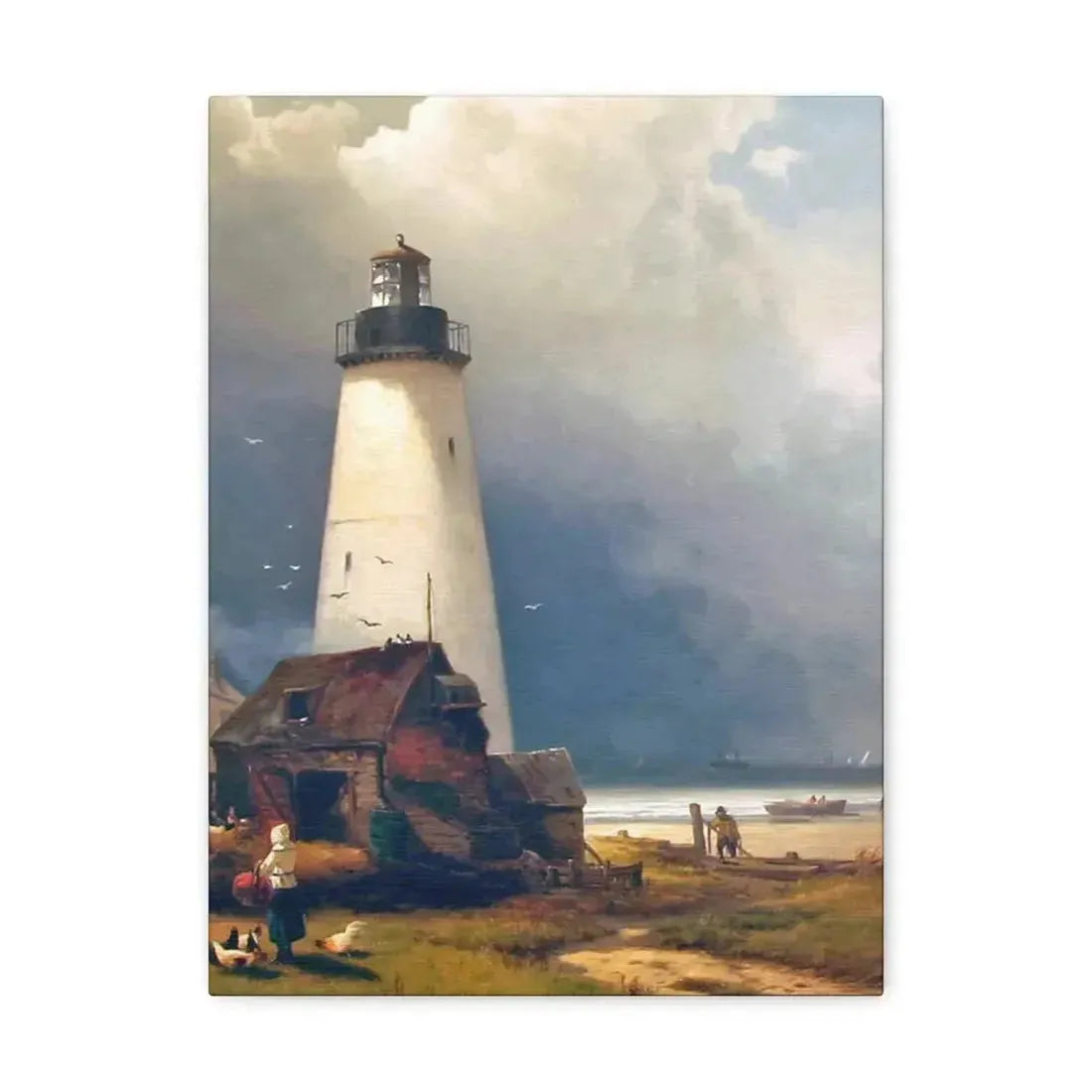 Edward Moran (1829-1901) Sandy Hook Lighthouse 1876 - Canvas Wall Art - The Sticker Space