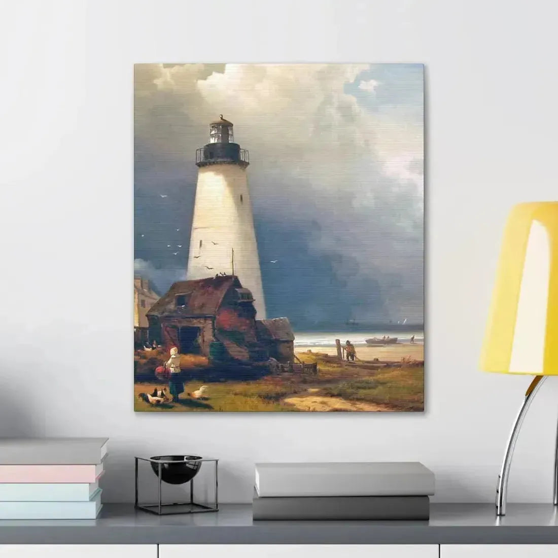 Edward Moran (1829-1901) Sandy Hook Lighthouse 1876 - Canvas Wall Art - The Sticker Space