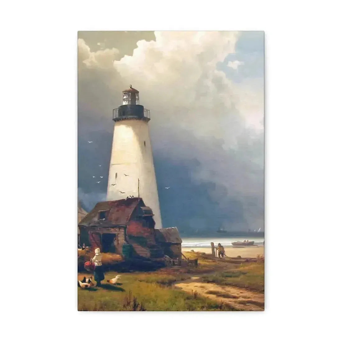 Edward Moran (1829-1901) Sandy Hook Lighthouse 1876 - Canvas Wall Art - The Sticker Space