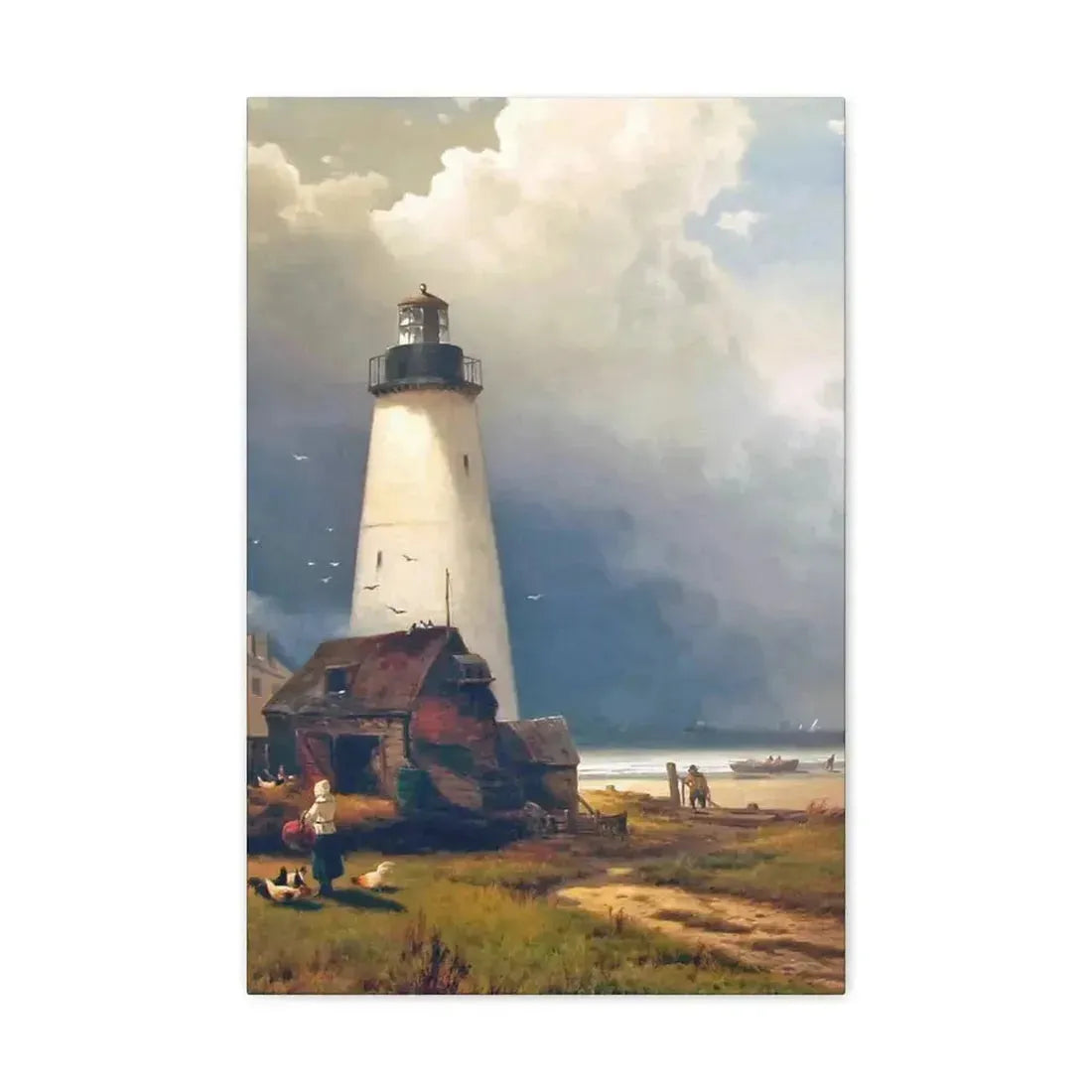 Edward Moran (1829-1901) Sandy Hook Lighthouse 1876 - Canvas Wall Art - The Sticker Space