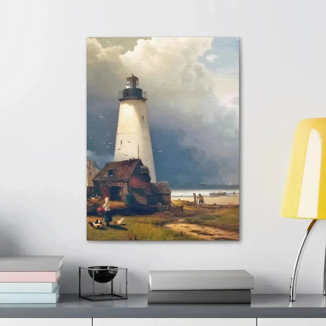 Edward Moran (1829-1901) Sandy Hook Lighthouse 1876 - Canvas Wall Art - The Sticker Space