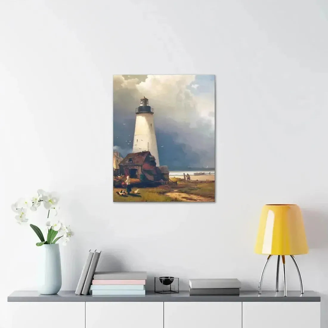 Edward Moran (1829-1901) Sandy Hook Lighthouse 1876 - Canvas Wall Art - The Sticker Space