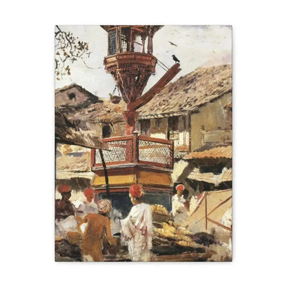 Edwin Lord Weeks (1849-1903) Birdhouse and Market - Ahmedabad, India - c1887-1892 - Canvas Wall Art 12″ x 16″ 1.25" - The Sticker Space