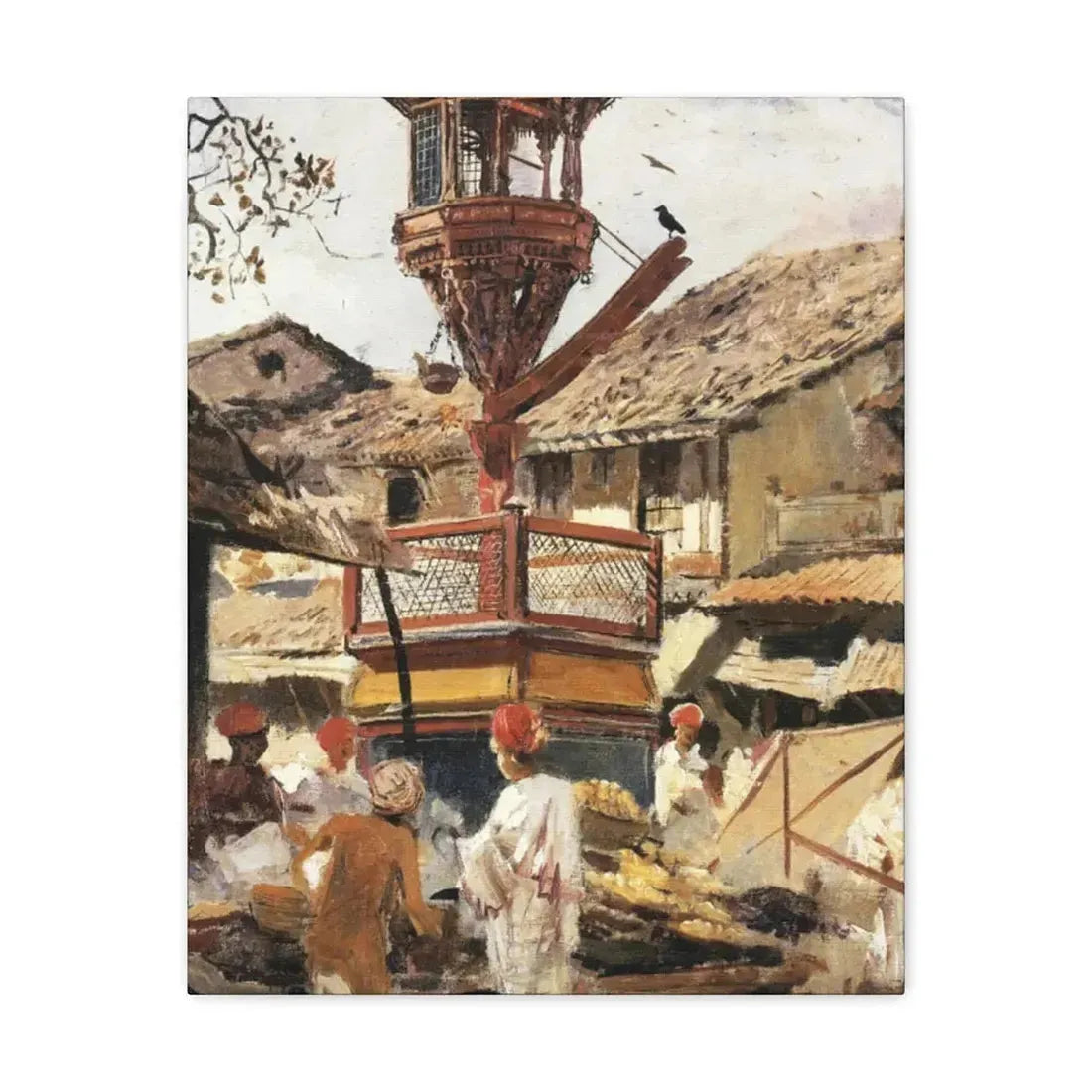 Edwin Lord Weeks (1849-1903) Birdhouse and Market - Ahmedabad, India - c1887-1892 - Canvas Wall Art 16″ x 20″ 1.25" - The Sticker Space