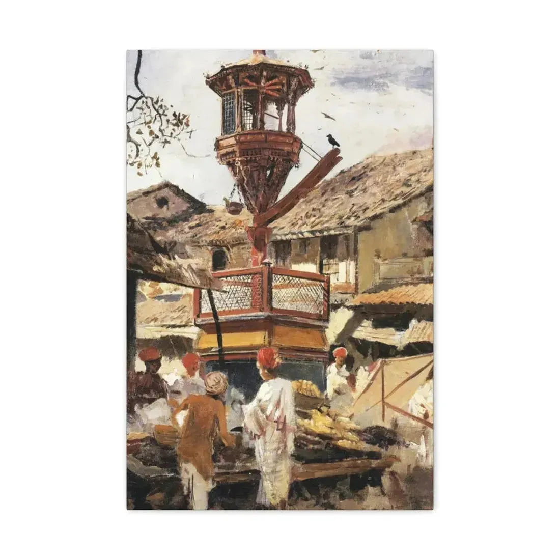 Edwin Lord Weeks (1849-1903) Birdhouse and Market - Ahmedabad, India - c1887-1892 - Canvas Wall Art 16″ x 24″ 1.25" - The Sticker Space