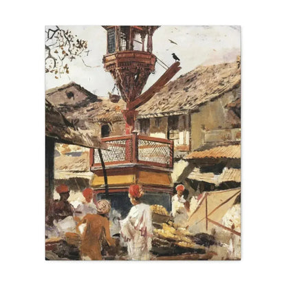 Edwin Lord Weeks (1849-1903) Birdhouse and Market - Ahmedabad, India - c1887-1892 - Canvas Wall Art 20″ x 24″ 1.25" - The Sticker Space