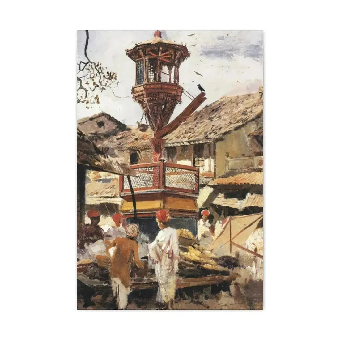 Edwin Lord Weeks (1849-1903) Birdhouse and Market - Ahmedabad, India - c1887-1892 - Canvas Wall Art 20″ x 30″ 1.25" - The Sticker Space