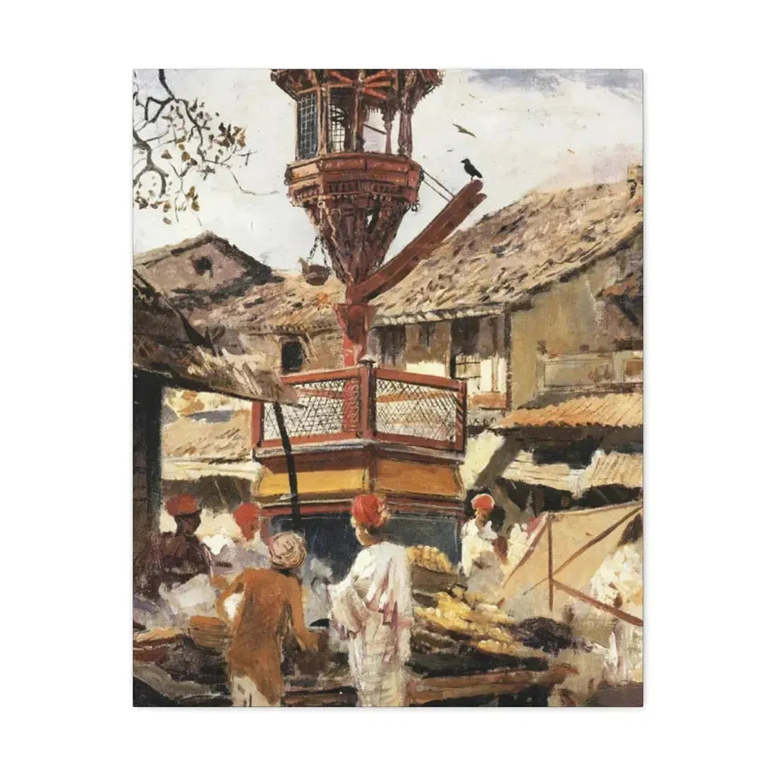 Edwin Lord Weeks (1849-1903) Birdhouse and Market - Ahmedabad, India - c1887-1892 - Canvas Wall Art 24″ x 30″ 1.25" - The Sticker Space