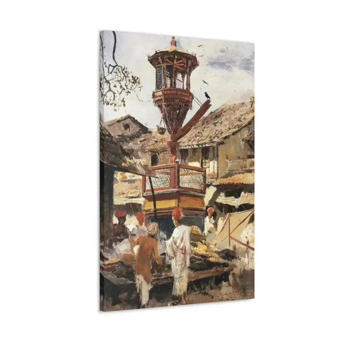 Edwin Lord Weeks (1849-1903) Birdhouse and Market - Ahmedabad, India - c1887-1892 - Canvas Wall Art - The Sticker Space